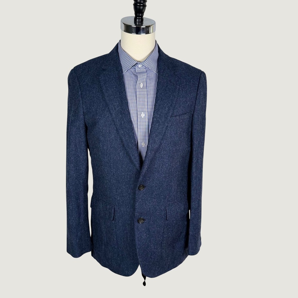 J. Crew Ludlow Slim Fit Blazer 42L Blue Herringbone Moon British Wool Cotton
